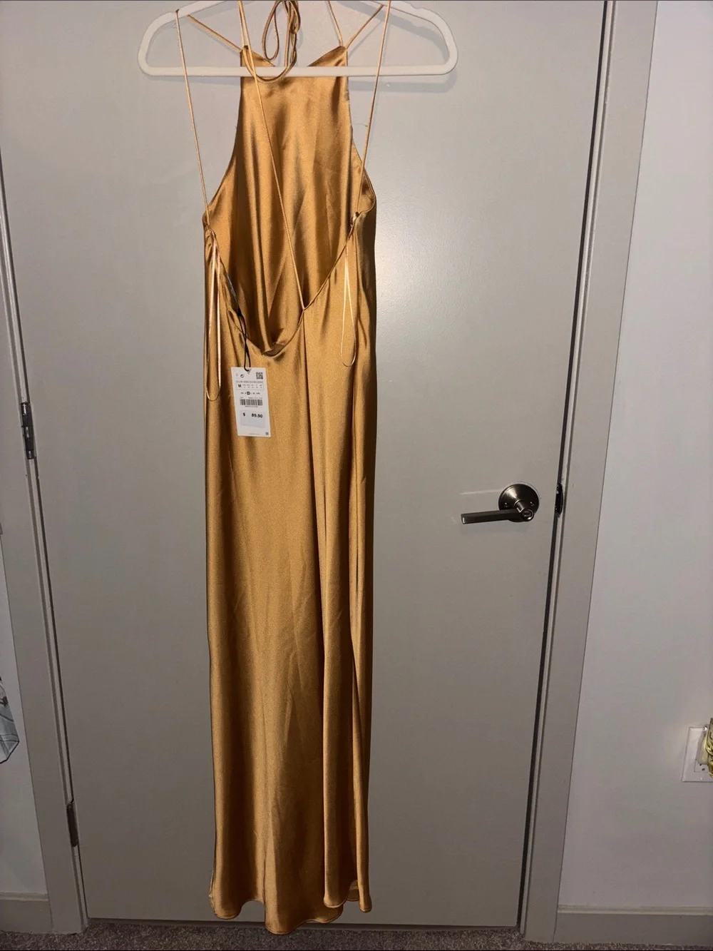 Zara Metallic Gold Halter-Neck Maxi Dress